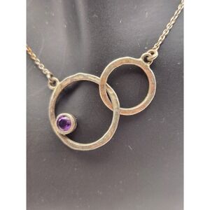 Sterling Silver 925 Interlocking Circle Amethyst Pendant Necklace Minimalist